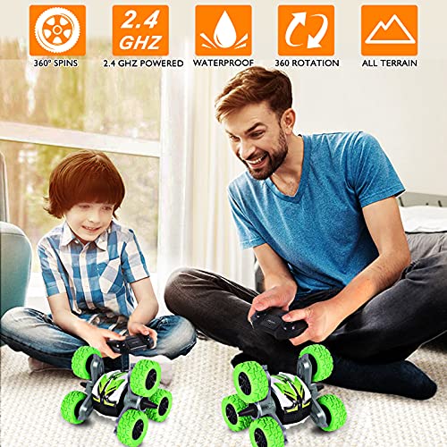 Kqpoinw Coche de Control Remoto, 6WD RC Stunt Car 2.4GHz Anfibio Offroad Car Impermeable 360 ​​° Rotación Vehículo Todoterreno Coches Juguetes para niños Niños Niñas Adultos (Verde)