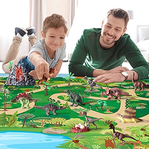 kramow Juguetes Dinosaurios con Tapete de Juego y Caja de Almacenamiento para Niños,Juguetes Educativo para Niños 3-8 Años(28 Piezas)