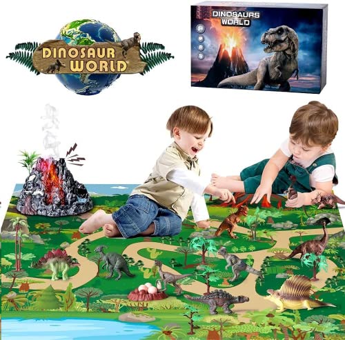 kramow Juguetes Dinosaurios con Tapete de Juego y Caja de Almacenamiento para Niños,Juguetes Educativo para Niños 3-8 Años(28 Piezas)