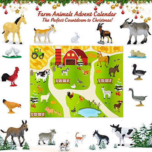 KreativeKraft Calendario Adviento Animales de Granja, Calendario de Adviento para Niños 2021 Incluye 24 Animales Juguetes, Advent Calendar Navidad