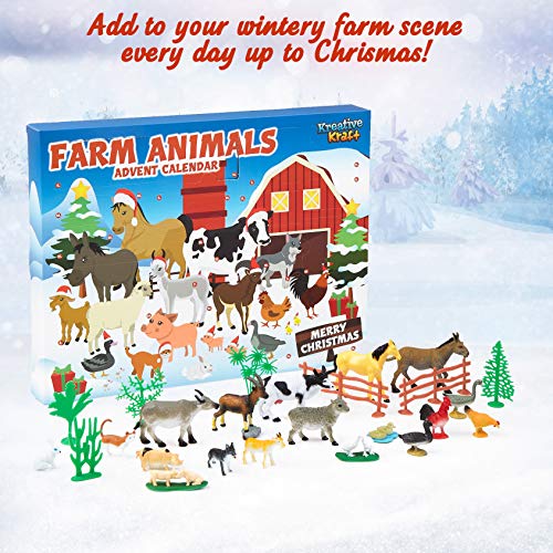 KreativeKraft Calendario Adviento Animales de Granja, Calendario de Adviento para Niños 2021 Incluye 24 Animales Juguetes, Advent Calendar Navidad