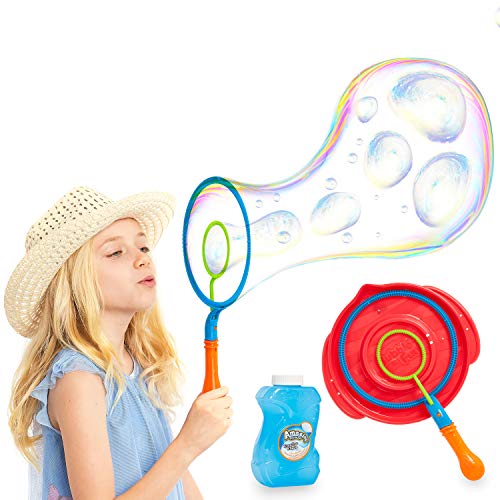 KreativeKraft Pomperos para Niños, Kit para Crear Pompas de Jabon Enormes, Incluye Bote Liquido Pompas de Jabon, Juegos de Agua para Jardin, Regalos Originales para Niños 3+ (Azul)