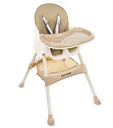 KRUZZEL Trona para bebé, ajustable, plegable, con cinturón de 5 puntos, 12060, color: beige