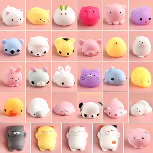 KUUQA 30Pcs Squeeze Animal Toys Squishies Rellenos de huevos de Pascua, Cute Mini Panda Cat Rabbit Soft Squeeze Stress Relief Toys para niños Fiesta de cumpleaños Favores Goodie Bag Stuffers