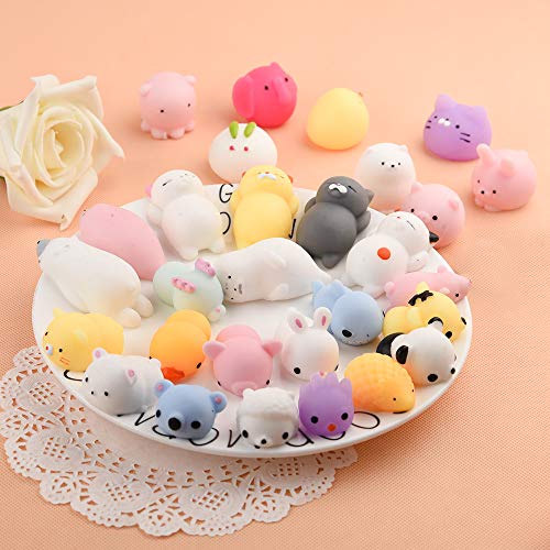 KUUQA 30Pcs Squeeze Animal Toys Squishies Rellenos de huevos de Pascua, Cute Mini Panda Cat Rabbit Soft Squeeze Stress Relief Toys para niños Fiesta de cumpleaños Favores Goodie Bag Stuffers