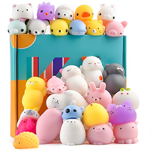 KUUQA 30Pcs Squeeze Animal Toys Squishies Rellenos de huevos de Pascua, Cute Mini Panda Cat Rabbit Soft Squeeze Stress Relief Toys para niños Fiesta de cumpleaños Favores Goodie Bag Stuffers