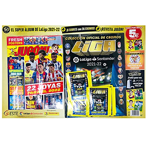 La Liga Super Álbum 2021 - 2022 con 6 cromos y Revista Jugón Número 173 Santander 2021-2022