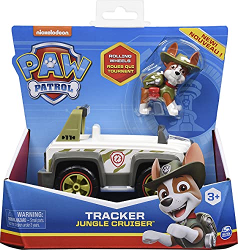 La Pat' Patrouille 6059511 - Vehículo de 15 cm con 1 Figura Coleccionable de Tracker de la Patrulla Canina, Juguete Infantil a Partir de 3 años de Edad