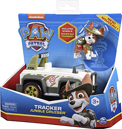 La Pat' Patrouille 6059511 - Vehículo de 15 cm con 1 Figura Coleccionable de Tracker de la Patrulla Canina, Juguete Infantil a Partir de 3 años de Edad