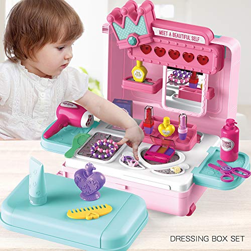 LADUO Juguete de Mesa de Maquillaje para niñas ,3en1 con Luces, Sonido, Espejo, Juguetes de simulación para niñas, Accesorios de Maquillaje para niñas de 3 a 6 años