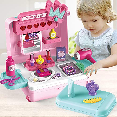 LADUO Juguete de Mesa de Maquillaje para niñas ,3en1 con Luces, Sonido, Espejo, Juguetes de simulación para niñas, Accesorios de Maquillaje para niñas de 3 a 6 años