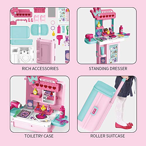 LADUO Juguete de Mesa de Maquillaje para niñas ,3en1 con Luces, Sonido, Espejo, Juguetes de simulación para niñas, Accesorios de Maquillaje para niñas de 3 a 6 años