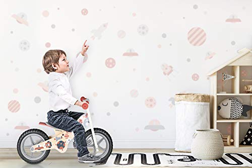 Lalaloom COSMO BIKE - Bicicleta sin pedales de madera para niños de 2 años (diseño espacio, andador para bebe, correpasillos para equilibrio, sillín regulable con ruedas de goma EVA), color Rojo