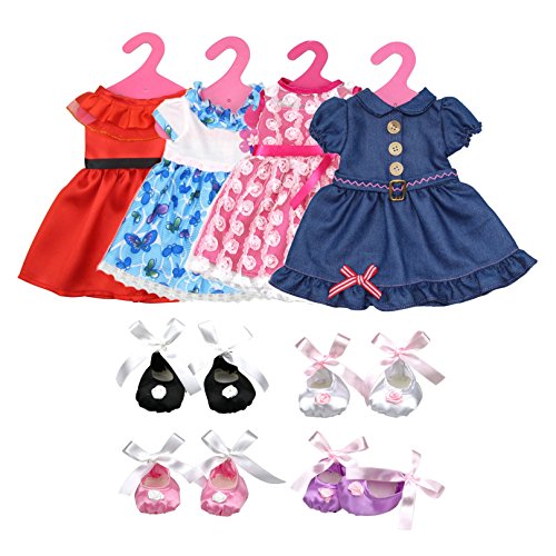 Lance Home Ropa de Muñeca, 4 Falda, 4 Zapatos y 4 Perchas para 18 Pulgadas Muñecas American Girl, Accesorios Ropa Vestido Falda