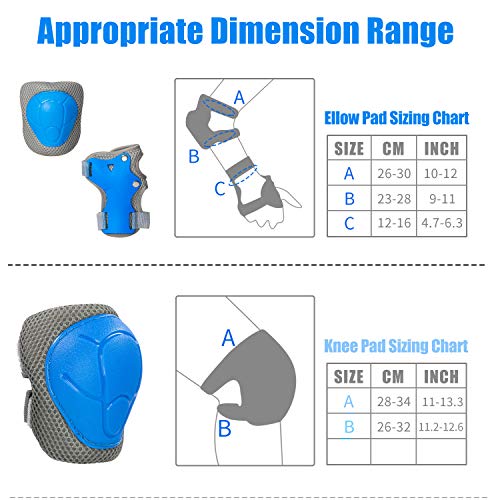 LANOVAGEAR Protecciones Set para Niños 2-8 Años Ajustables Rodilleras, Coderas y Muñequeras para Bicicletas, Patinetas, Scooters, Patinaje, Escalada en Roca (Azul, S)