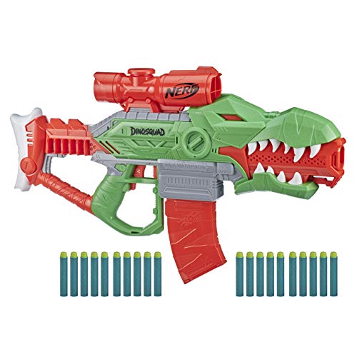 Lanzador de Dardos motorizado Nerf DinoSquad Rex-Rampage, Clip de 10 Dardos, 20 Dardos Nerf, Porta-Dardos de 10 Dardos, diseño de dinosario T-Rex