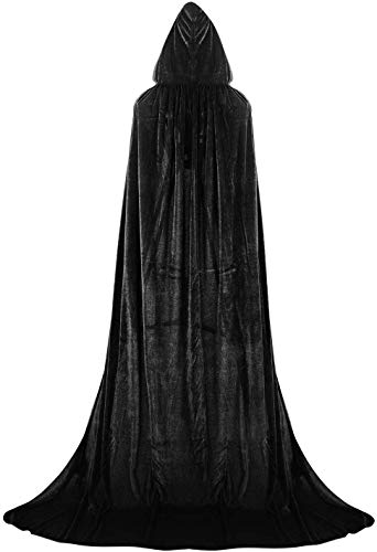 Larga Capa de Vampiro Diablo de Terciopelo con Capucha para Disfraz de Fiesta Halloween y Carnaval,Talla Unica,para Adulto Mujeres Hombres (Negra)