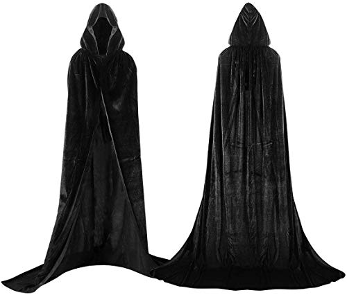 Larga Capa de Vampiro Diablo de Terciopelo con Capucha para Disfraz de Fiesta Halloween y Carnaval,Talla Unica,para Adulto Mujeres Hombres (Negra)