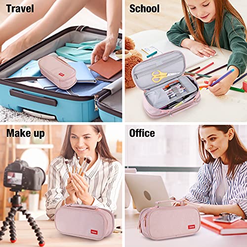 Large Pencil Case，Large Capacity，Portable Pencil Case，Portable, For Office，Stationery，Makeup Bag，School Supplies，Suitable For Middle School，College，Students，Girls, Boys，Teens，Storage，Organizer (pink)