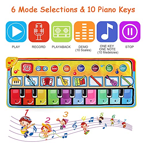 LEADSTAR Alfombra Piano para Niños,Juguetes Bebes 1 2 3 4 5 Año，Alfombra Musical Teclado Alfombra de Baile con 8 Instrumentos, Educativo Juguete Regalo para Bebé Niño Niña (148x60cm)