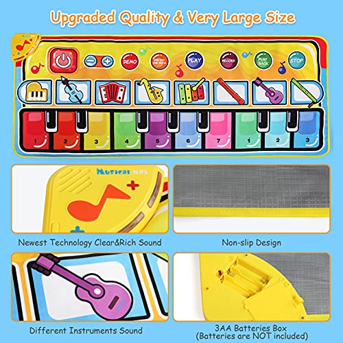 LEADSTAR Alfombra Piano para Niños,Juguetes Bebes 1 2 3 4 5 Año，Alfombra Musical Teclado Alfombra de Baile con 8 Instrumentos, Educativo Juguete Regalo para Bebé Niño Niña (148x60cm)