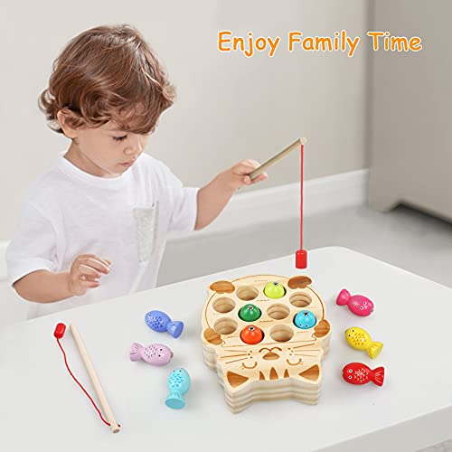 LEADSTAR Puzzles de Madera Magnético, Juego de Pesca Magnética de Madera Juego, Juegos de Madera para Niños Montessori Juguetes Juegos Educativos para 1 2 3 4 5 Años, Pizarra Magnetica Bebe (Cat)