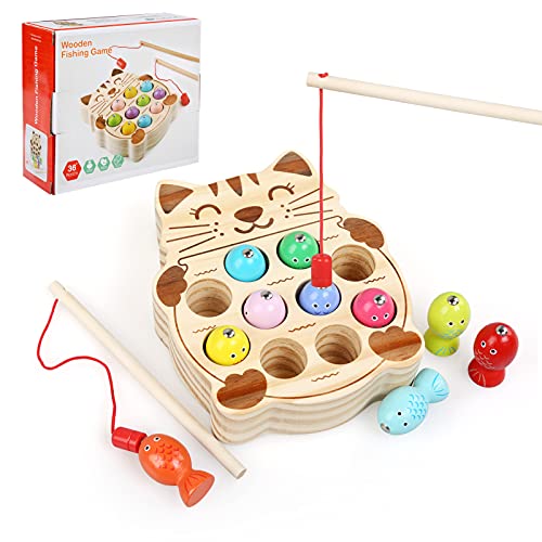 LEADSTAR Puzzles de Madera Magnético, Juego de Pesca Magnética de Madera Juego, Juegos de Madera para Niños Montessori Juguetes Juegos Educativos para 1 2 3 4 5 Años, Pizarra Magnetica Bebe (Cat)