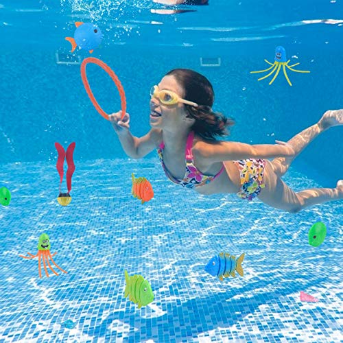 LEEHUR Juguete de Buceo Juguete de Piscina para Niños, Juguete Acuático de Natación, Conjuntos de Juegos de Agua con Bolsa de Cuerdas, Juguete Aventura Subacuática para Verano Divertido - 27 Pcs