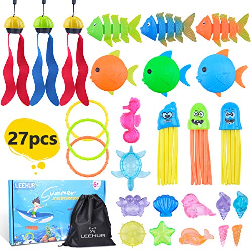 LEEHUR Juguete de Buceo Juguete de Piscina para Niños, Juguete Acuático de Natación, Conjuntos de Juegos de Agua con Bolsa de Cuerdas, Juguete Aventura Subacuática para Verano Divertido - 27 Pcs