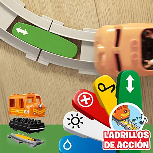 LEGO 10875 Duplo Town Tren de mercancías, Juguete de Construcción para Niños y Niñas 2 años con Grúas, Barco, 3 Figuras