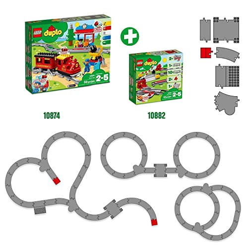 LEGO 10882 Duplo Town Vías ferroviarias, Juguete de Construcción para Niños de +2 años, Accesorios para Trenes