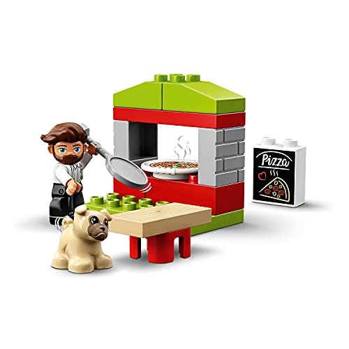 LEGO 10927 DUPLO Town Puesto de Pizza, Juguete para Niños +2 Años con Bloques de Construcción y con Figura y Figura del Perro