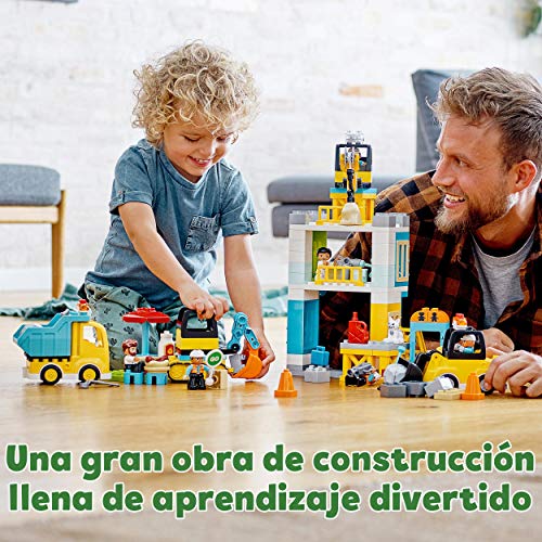 LEGO 10933 Duplo Town Grúa Torre y Obra Juguete de Construcción para Niños y Niñas +2 años con 5 Mini Figuras