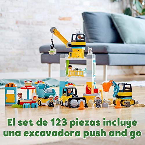 LEGO 10933 Duplo Town Grúa Torre y Obra Juguete de Construcción para Niños y Niñas +2 años con 5 Mini Figuras