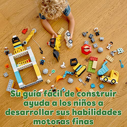 LEGO 10933 Duplo Town Grúa Torre y Obra Juguete de Construcción para Niños y Niñas +2 años con 5 Mini Figuras