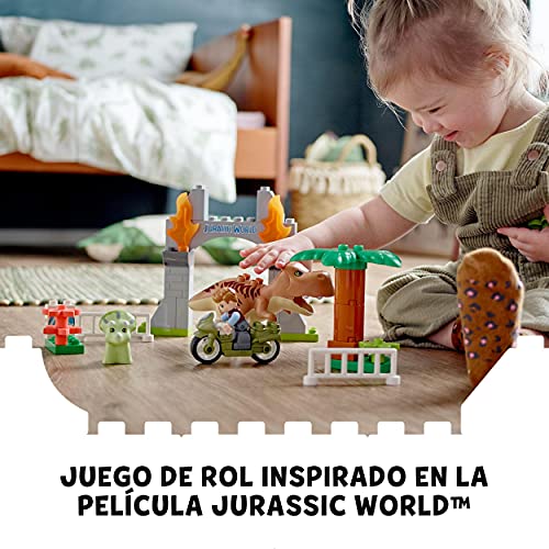 LEGO 10939 Duplo Jurassic World Fuga del T. Rex y el Triceratops, Juguetes de Dinosarios para Niños +2 Años