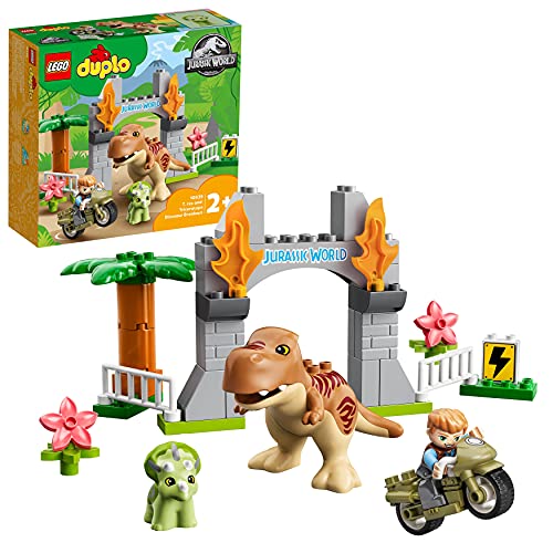 LEGO 10939 Duplo Jurassic World Fuga del T. Rex y el Triceratops, Juguetes de Dinosarios para Niños +2 Años