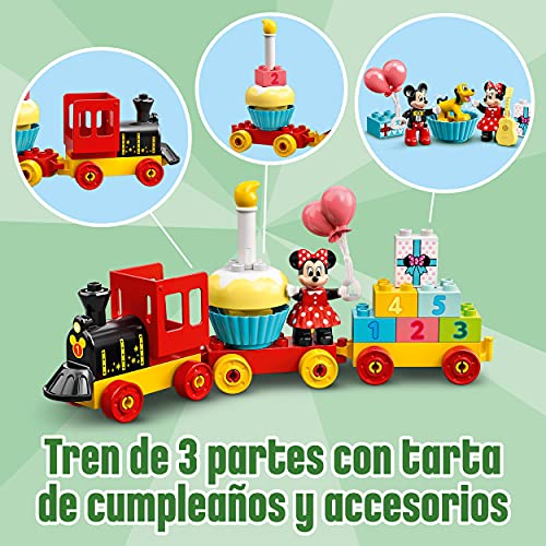 LEGO 10941 Duplo Disney Tren de Cumpleaños de Mickey y Minnie, Tren de Juguete para Niños, Incluye a Pastel y Globos de Cumpleaños