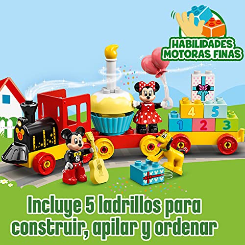 LEGO 10941 Duplo Disney Tren de Cumpleaños de Mickey y Minnie, Tren de Juguete para Niños, Incluye a Pastel y Globos de Cumpleaños