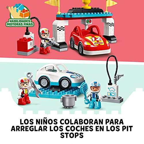 LEGO 10947 Duplo Town Coches de Carreras, Playset con Coches de Juguete para Niños o Bebés +2 Años con Mini Figuras