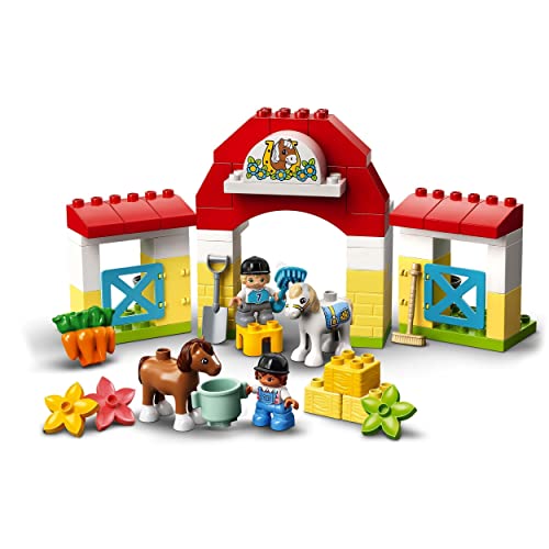 LEGO 10951 Duplo Establo con Ponis, Juguete de construcción para Niños de a Partir de 2 años con Figuritas de Jinetes y Caballos