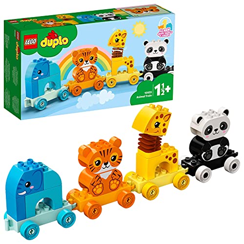 LEGO 10955 Duplo Tren de los Animales, Juguete de Construcción con Elefante, Tigre, Panda y Jirafa para Niños de +1,5 años