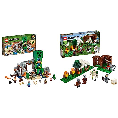 LEGO 21155 Minecraft La Mina del Creeper, Juguete De Construcción para Niño+ 21159 Minecraft El Puesto De Saqueadores, Set De Construcción con 4 Figuras De Acción para Construir Y Accesorios