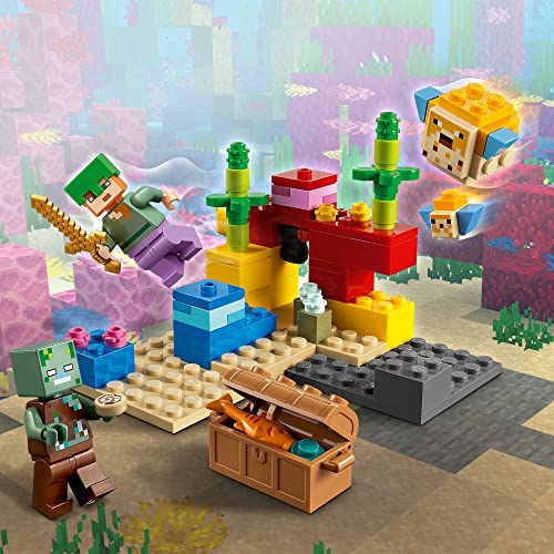 LEGO 21164 Minecraft El Arrecife de Coral Set de Construcción con Alex, Pez Globo de 2 Ladrillos y Zombie Ahogado