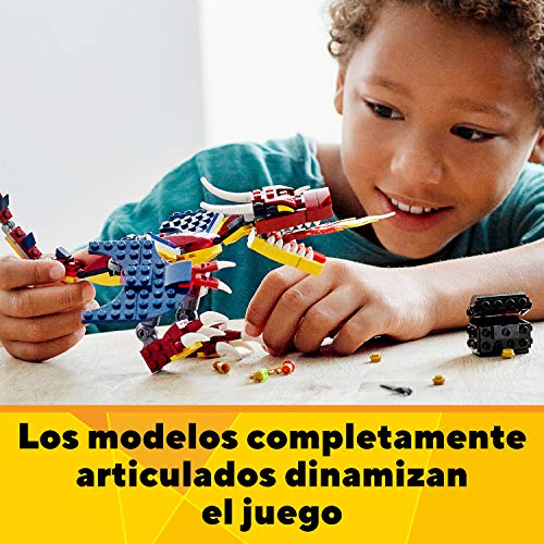 LEGO 31102 Creator Dragón Llameante Set de Construcción 3en1 Dientes de Sable o Escorpión para Niños y Niñas +7 años