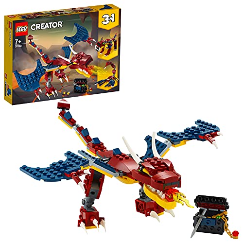 LEGO 31102 Creator Dragón Llameante Set de Construcción 3en1 Dientes de Sable o Escorpión para Niños y Niñas +7 años