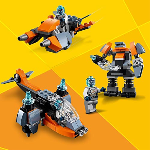 LEGO 31111 Creator 3en1 Ciberdron, Cibermech o Moto, Juguete de Construcción con Mini Figura de Robot para Niños +6 Años