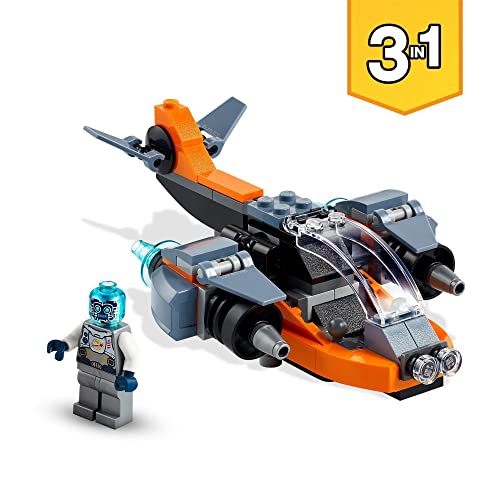 LEGO 31111 Creator 3en1 Ciberdron, Cibermech o Moto, Juguete de Construcción con Mini Figura de Robot para Niños +6 Años