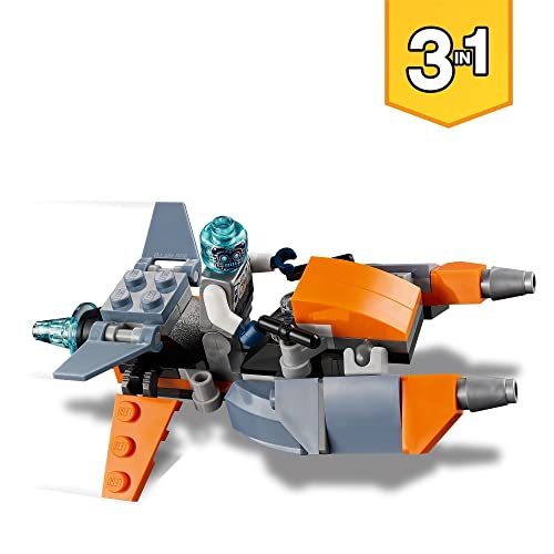 LEGO 31111 Creator 3en1 Ciberdron, Cibermech o Moto, Juguete de Construcción con Mini Figura de Robot para Niños +6 Años