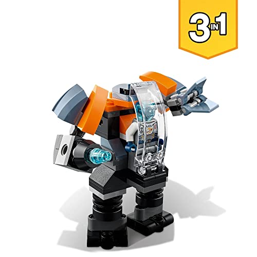 LEGO 31111 Creator 3en1 Ciberdron, Cibermech o Moto, Juguete de Construcción con Mini Figura de Robot para Niños +6 Años